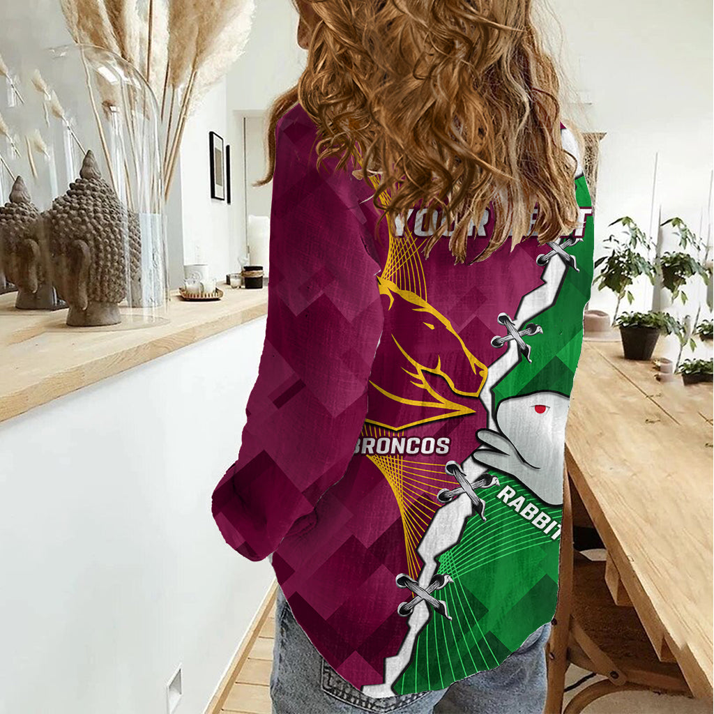 Personalised Broncos And Rabbitohs Women Casual Shirt 2024 Together Dynamic Style