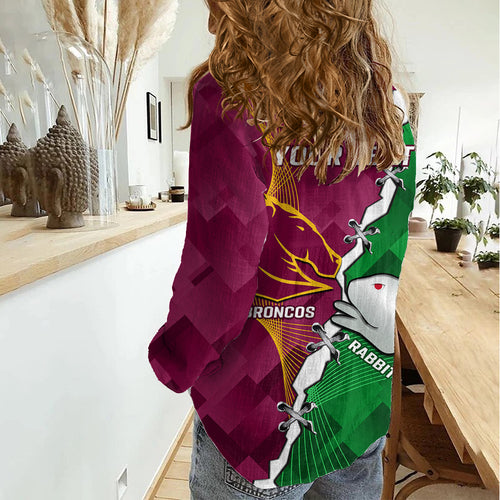 Personalised Broncos And Rabbitohs Women Casual Shirt 2024 Together Dynamic Style
