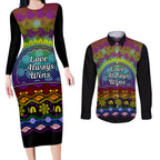 Australia LGBT History Month Couples Matching Long Sleeve Bodycon Dress and Long Sleeve Button Shirt Love Always Wins Aboriginal
