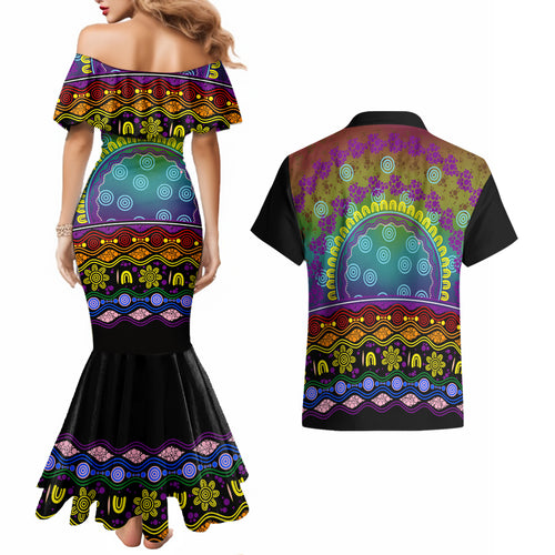 Australia LGBT History Month Couples Matching Mermaid Dress and Hawaiian Shirt Love Always Wins Aboriginal