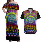 Australia LGBT History Month Couples Matching Off Shoulder Maxi Dress and Hawaiian Shirt Love Always Wins Aboriginal