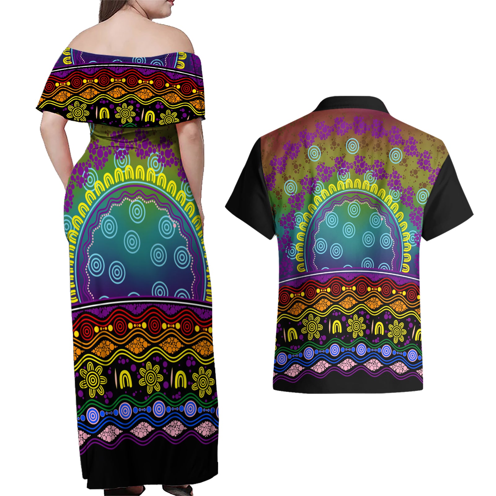 Australia LGBT History Month Couples Matching Off Shoulder Maxi Dress and Hawaiian Shirt Love Always Wins Aboriginal