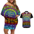 Australia LGBT History Month Couples Matching Off Shoulder Short Dress and Hawaiian Shirt Love Always Wins Aboriginal