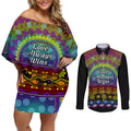 Australia LGBT History Month Couples Matching Off Shoulder Short Dress and Long Sleeve Button Shirt Love Always Wins Aboriginal