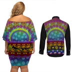 Australia LGBT History Month Couples Matching Off Shoulder Short Dress and Long Sleeve Button Shirt Love Always Wins Aboriginal