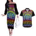 Australia LGBT History Month Couples Matching Off The Shoulder Long Sleeve Dress and Hawaiian Shirt Love Always Wins Aboriginal