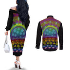 Australia LGBT History Month Couples Matching Off The Shoulder Long Sleeve Dress and Long Sleeve Button Shirt Love Always Wins Aboriginal