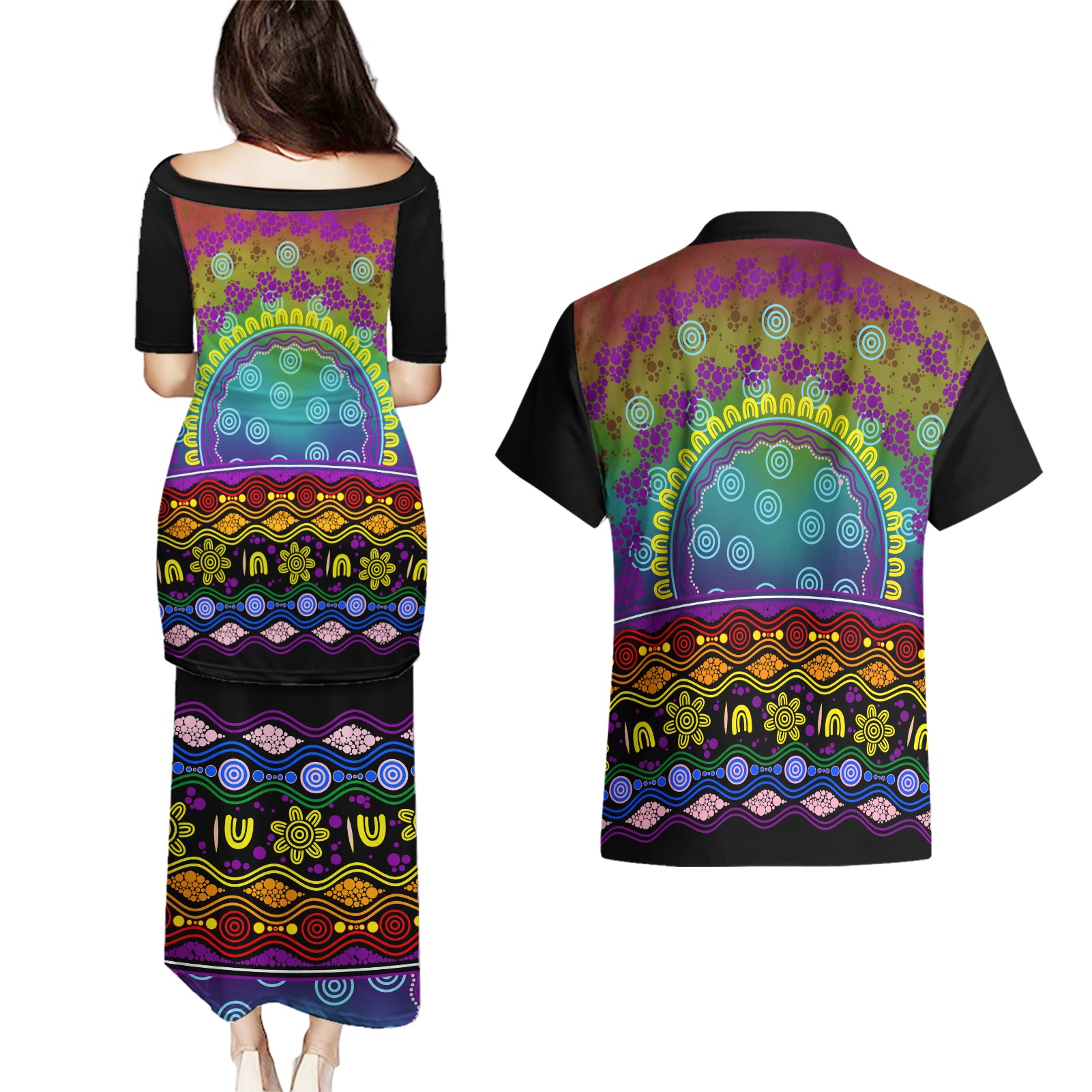 Australia LGBT History Month Couples Matching Puletasi and Hawaiian Shirt Love Always Wins Aboriginal