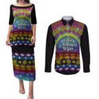 Australia LGBT History Month Couples Matching Puletasi and Long Sleeve Button Shirt Love Always Wins Aboriginal