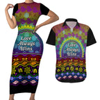Australia LGBT History Month Couples Matching Short Sleeve Bodycon Dress and Hawaiian Shirt Love Always Wins Aboriginal