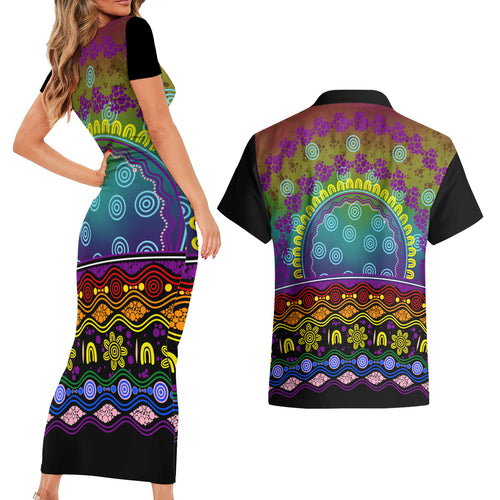 Australia LGBT History Month Couples Matching Short Sleeve Bodycon Dress and Hawaiian Shirt Love Always Wins Aboriginal