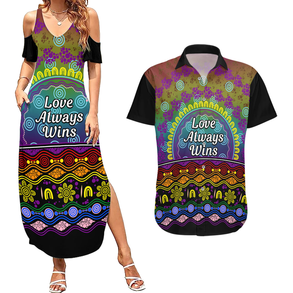 Australia LGBT History Month Couples Matching Summer Maxi Dress and Hawaiian Shirt Love Always Wins Aboriginal