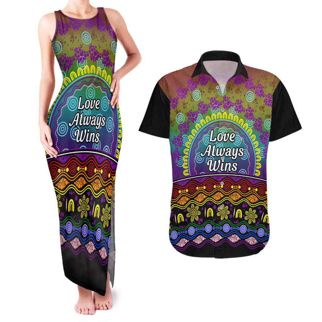Australia LGBT History Month Couples Matching Tank Maxi Dress and Hawaiian Shirt Love Always Wins Aboriginal