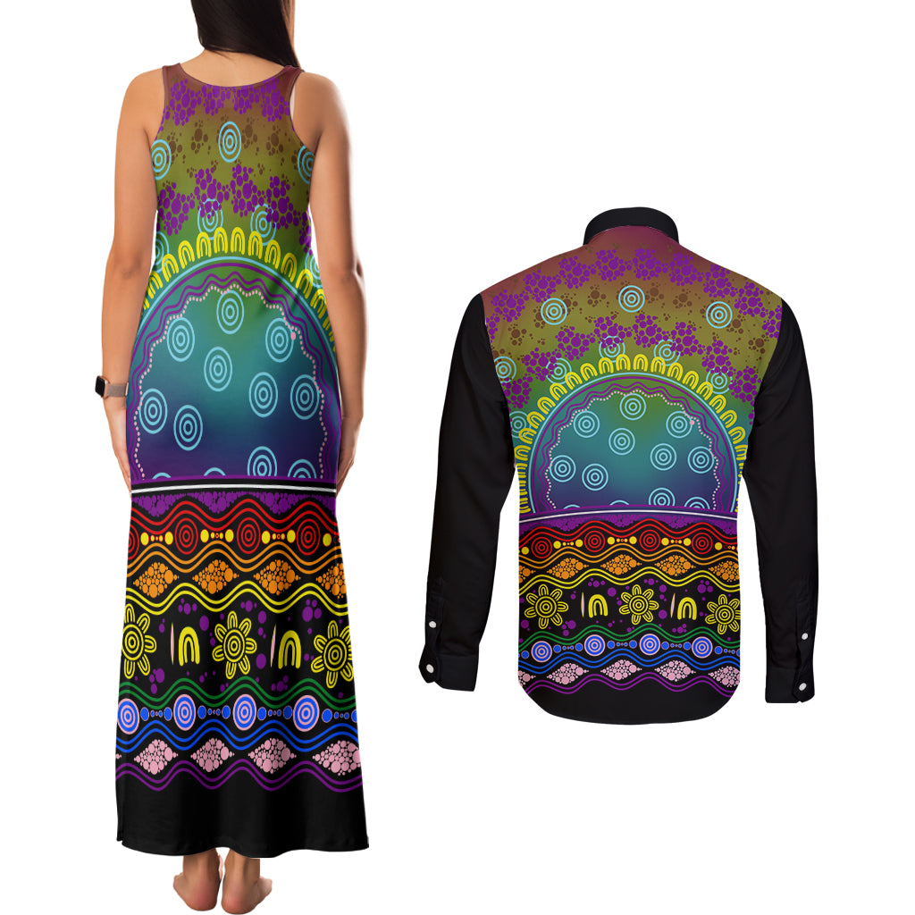 Australia LGBT History Month Couples Matching Tank Maxi Dress and Long Sleeve Button Shirt Love Always Wins Aboriginal