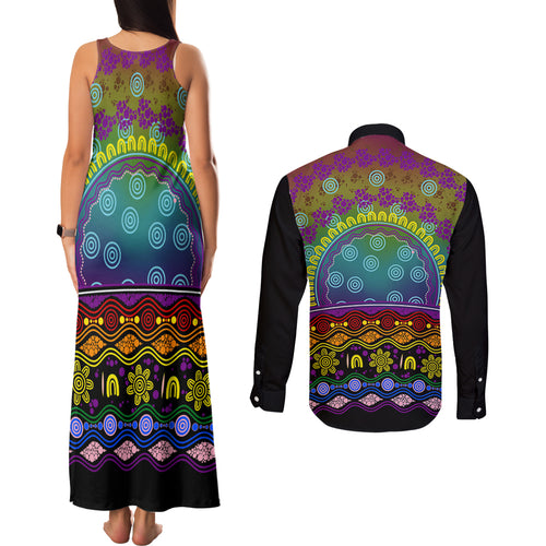Australia LGBT History Month Couples Matching Tank Maxi Dress and Long Sleeve Button Shirt Love Always Wins Aboriginal