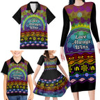 Australia LGBT History Month Family Matching Long Sleeve Bodycon Dress and Hawaiian Shirt Love Always Wins Aboriginal