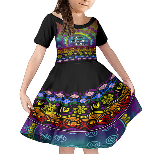 Australia LGBT History Month Family Matching Long Sleeve Bodycon Dress and Hawaiian Shirt Love Always Wins Aboriginal