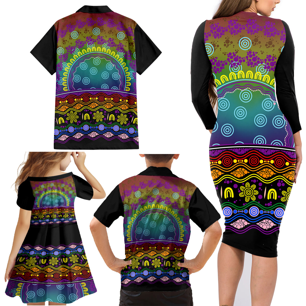 Australia LGBT History Month Family Matching Long Sleeve Bodycon Dress and Hawaiian Shirt Love Always Wins Aboriginal