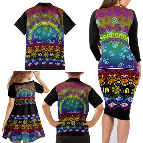 Australia LGBT History Month Family Matching Long Sleeve Bodycon Dress and Hawaiian Shirt Love Always Wins Aboriginal