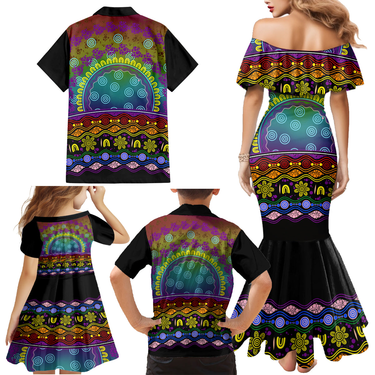 Australia LGBT History Month Family Matching Mermaid Dress and Hawaiian Shirt Love Always Wins Aboriginal