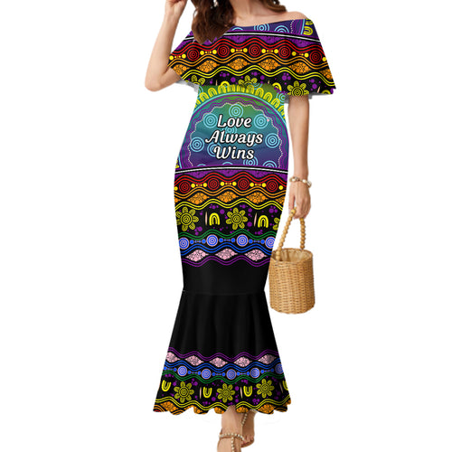 Australia LGBT History Month Family Matching Mermaid Dress and Hawaiian Shirt Love Always Wins Aboriginal