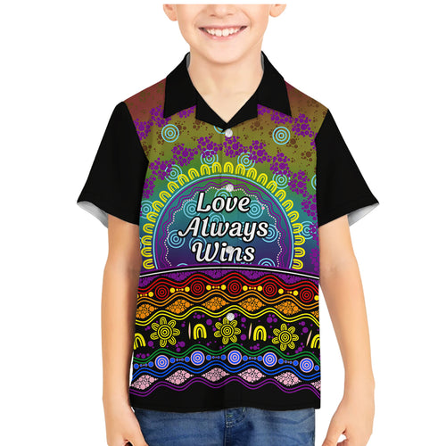 Australia LGBT History Month Family Matching Mermaid Dress and Hawaiian Shirt Love Always Wins Aboriginal