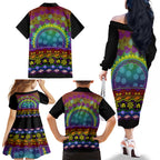 Australia LGBT History Month Family Matching Off Shoulder Long Sleeve Dress and Hawaiian Shirt Love Always Wins Aboriginal