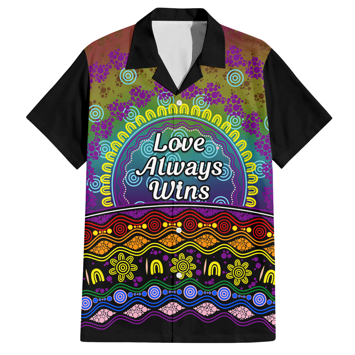 Australia LGBT History Month Family Matching Off Shoulder Long Sleeve Dress and Hawaiian Shirt Love Always Wins Aboriginal