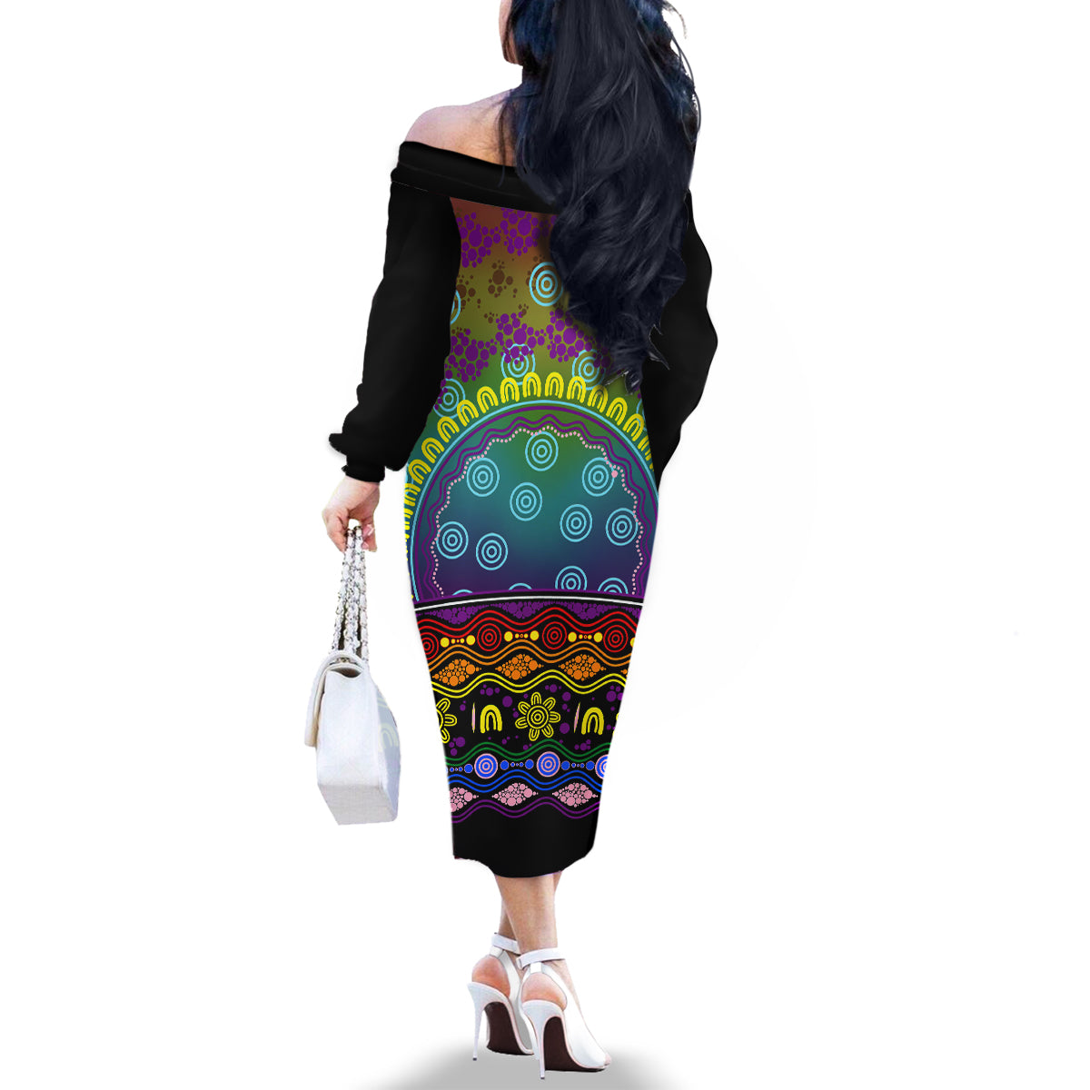 Australia LGBT History Month Family Matching Off Shoulder Long Sleeve Dress and Hawaiian Shirt Love Always Wins Aboriginal