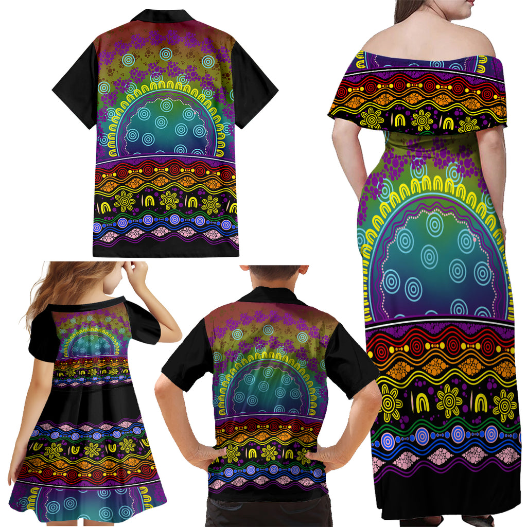 Australia LGBT History Month Family Matching Off Shoulder Maxi Dress and Hawaiian Shirt Love Always Wins Aboriginal