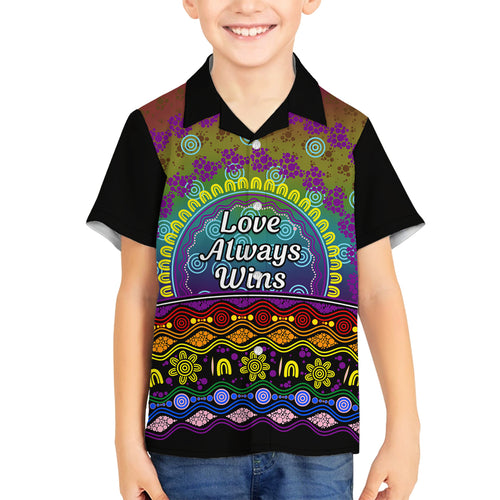 Australia LGBT History Month Family Matching Off Shoulder Maxi Dress and Hawaiian Shirt Love Always Wins Aboriginal