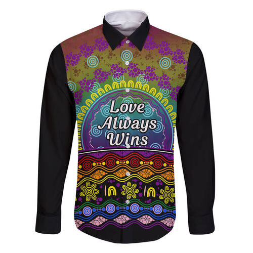 Australia LGBT History Month Family Matching Off Shoulder Short Dress and Hawaiian Shirt Love Always Wins Aboriginal
