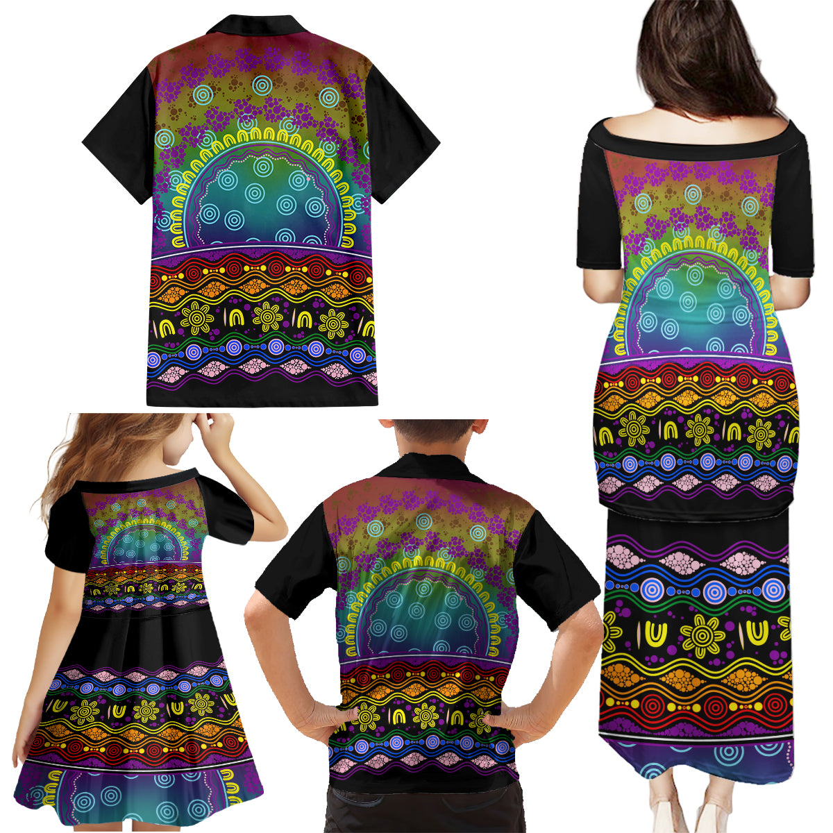 Australia LGBT History Month Family Matching Puletasi and Hawaiian Shirt Love Always Wins Aboriginal