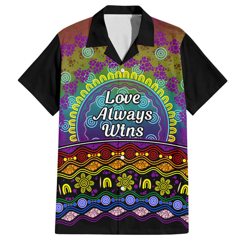 Australia LGBT History Month Family Matching Puletasi and Hawaiian Shirt Love Always Wins Aboriginal