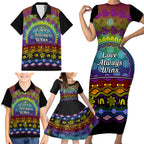 Australia LGBT History Month Family Matching Short Sleeve Bodycon Dress and Hawaiian Shirt Love Always Wins Aboriginal