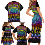 Australia LGBT History Month Family Matching Short Sleeve Bodycon Dress and Hawaiian Shirt Love Always Wins Aboriginal