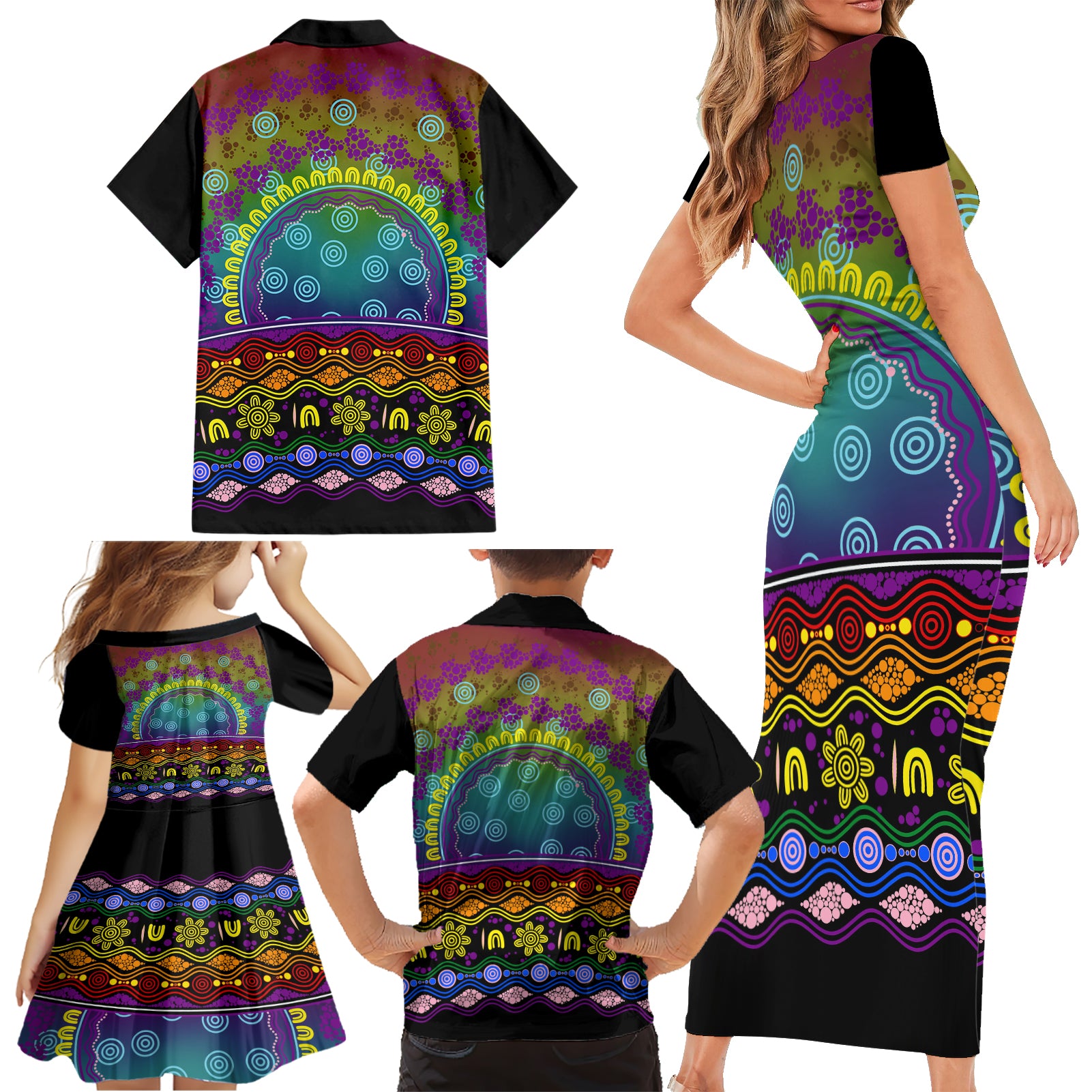 Australia LGBT History Month Family Matching Short Sleeve Bodycon Dress and Hawaiian Shirt Love Always Wins Aboriginal