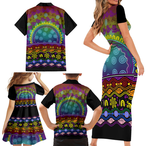Australia LGBT History Month Family Matching Short Sleeve Bodycon Dress and Hawaiian Shirt Love Always Wins Aboriginal