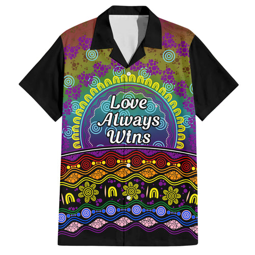 Australia LGBT History Month Family Matching Short Sleeve Bodycon Dress and Hawaiian Shirt Love Always Wins Aboriginal