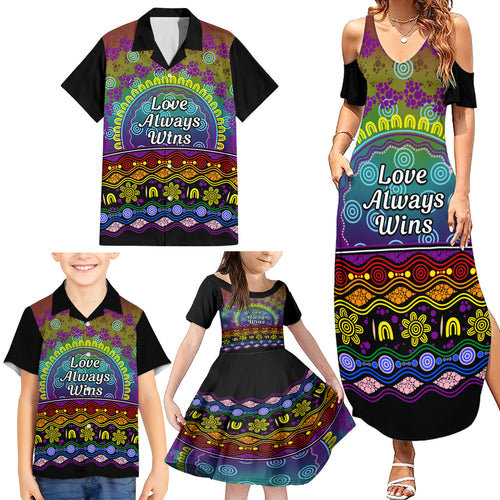 Australia LGBT History Month Family Matching Summer Maxi Dress and Hawaiian Shirt Love Always Wins Aboriginal