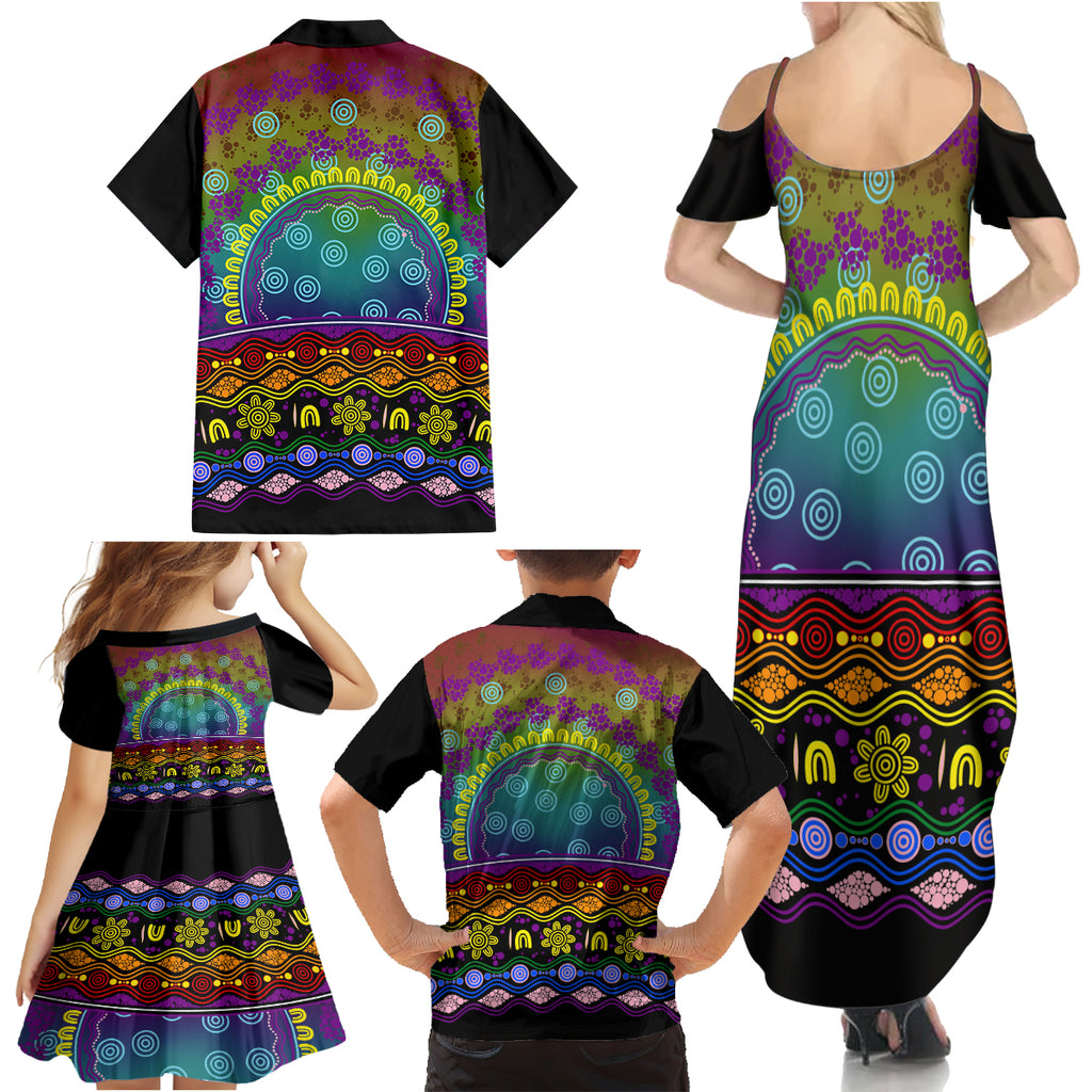 Australia LGBT History Month Family Matching Summer Maxi Dress and Hawaiian Shirt Love Always Wins Aboriginal