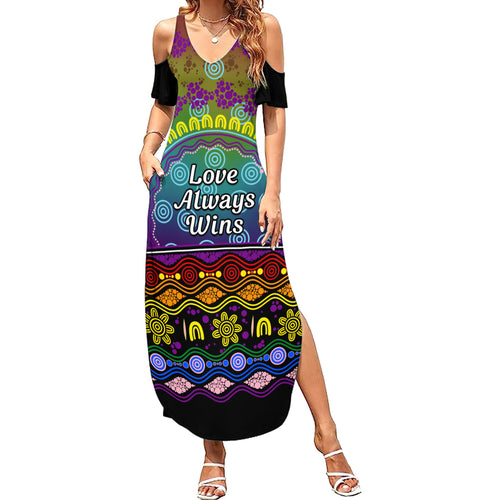 Australia LGBT History Month Family Matching Summer Maxi Dress and Hawaiian Shirt Love Always Wins Aboriginal