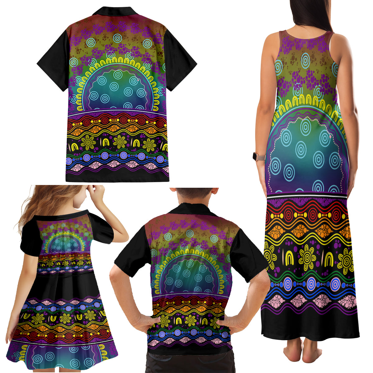 Australia LGBT History Month Family Matching Tank Maxi Dress and Hawaiian Shirt Love Always Wins Aboriginal