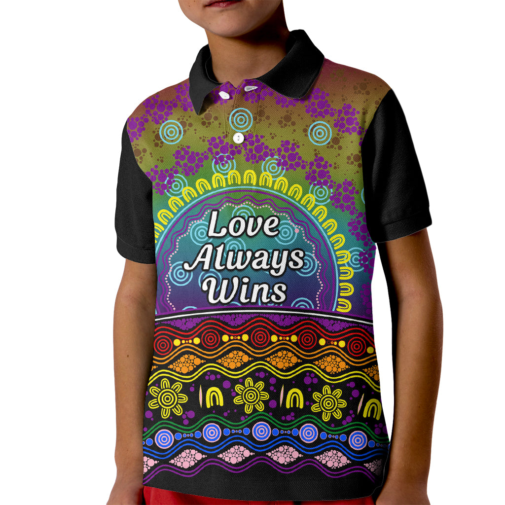 Australia LGBT History Month Kid Polo Shirt Love Always Wins Aboriginal