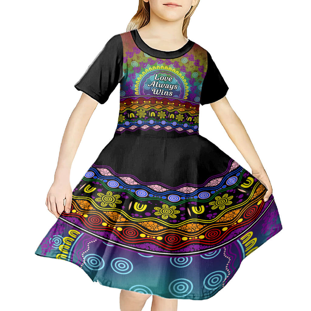 Australia LGBT History Month Kid Short Sleeve Dress Love Always Wins Aboriginal