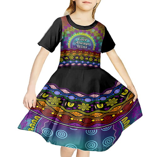 Australia LGBT History Month Kid Short Sleeve Dress Love Always Wins Aboriginal