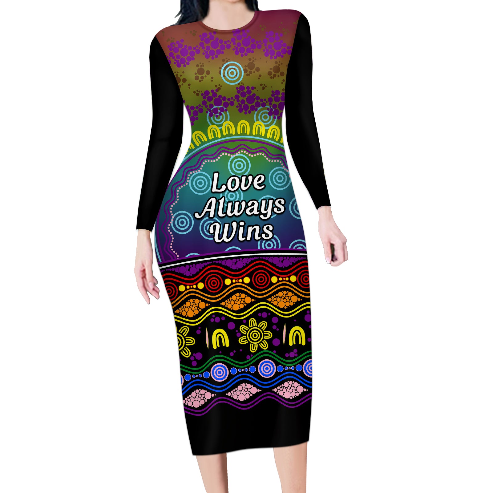 Australia LGBT History Month Long Sleeve Bodycon Dress Love Always Wins Aboriginal