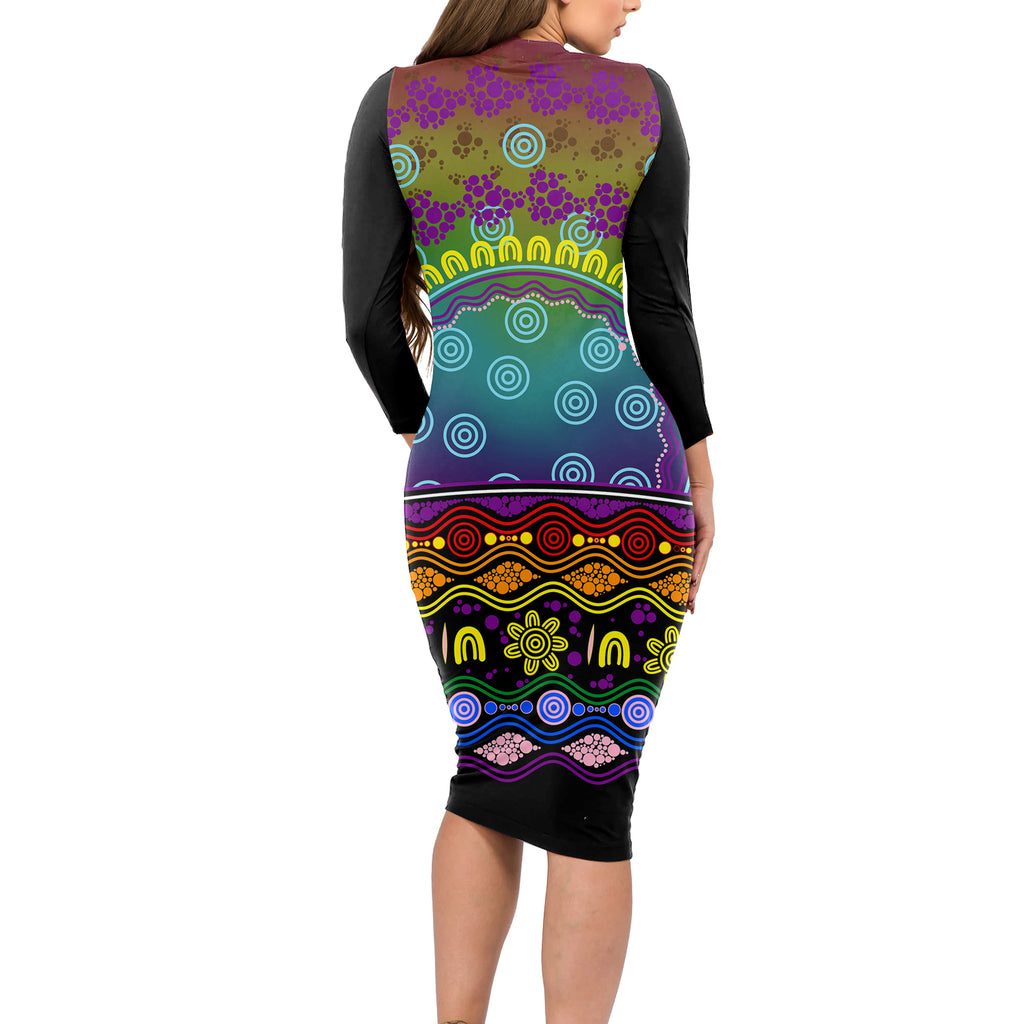 Australia LGBT History Month Long Sleeve Bodycon Dress Love Always Wins Aboriginal