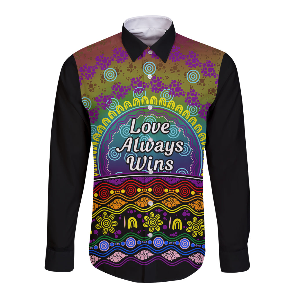 Australia LGBT History Month Long Sleeve Button Shirt Love Always Wins Aboriginal
