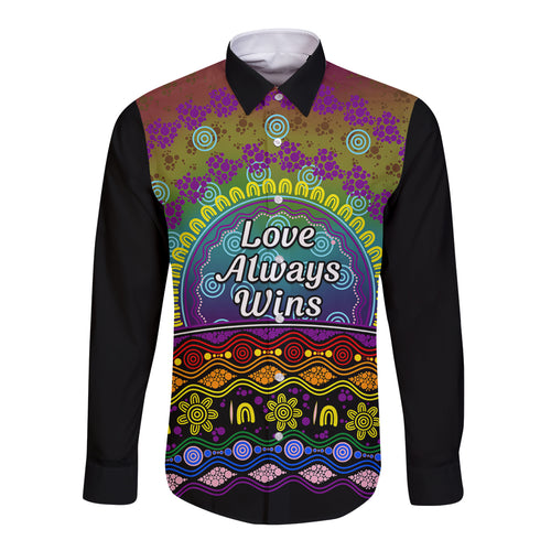 Australia LGBT History Month Long Sleeve Button Shirt Love Always Wins Aboriginal